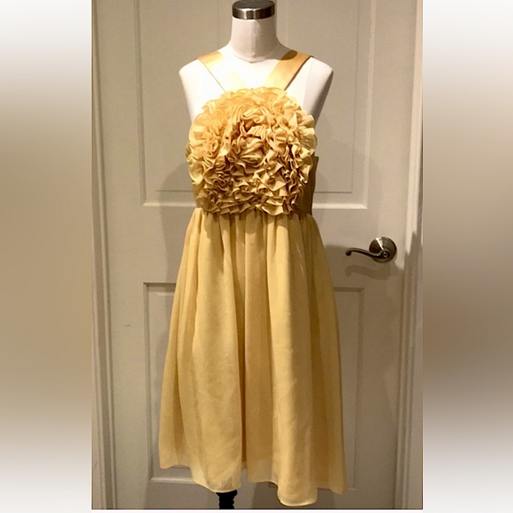Maggy London Yellow Ruffle Dress with Floral Bodice Design Size 4